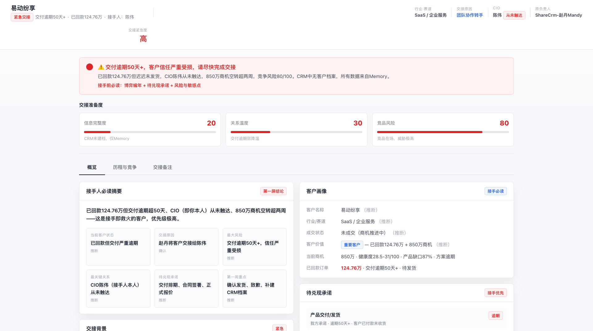 团队交接客户简报输出示例