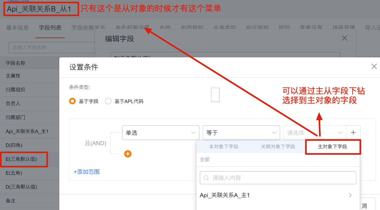 主对象下字段