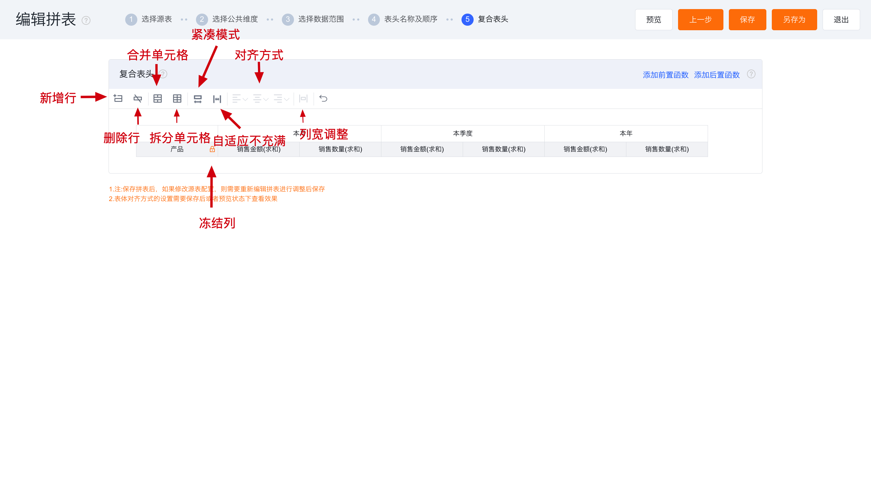 复合表头界面示意