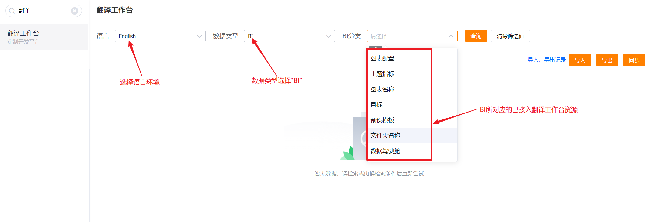 多语在 BI 中的应用界面示意