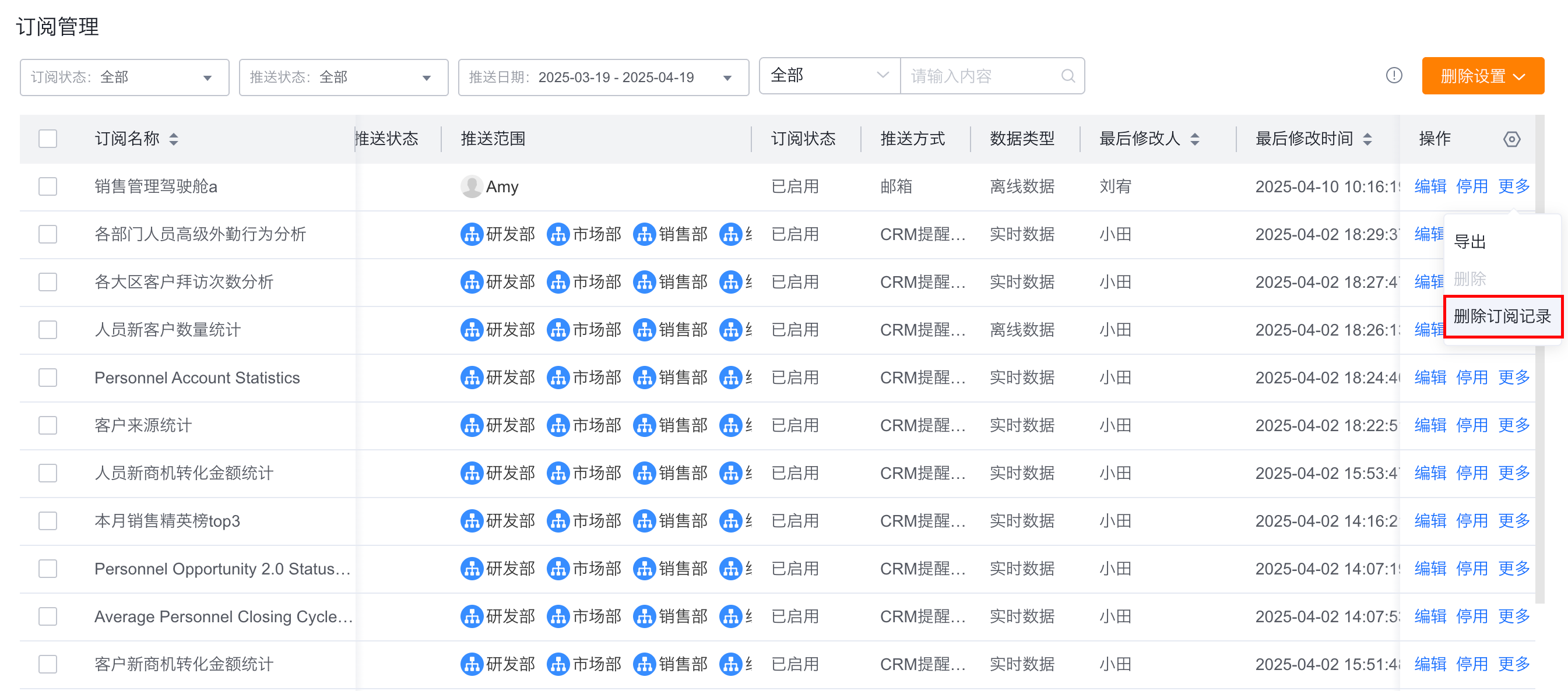 删除订阅记录