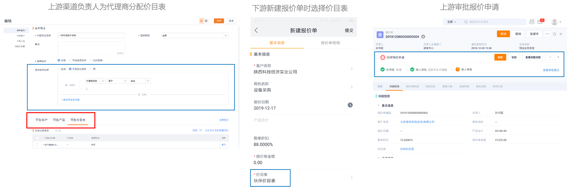 伙伴选择价目表并提交报价折扣申请