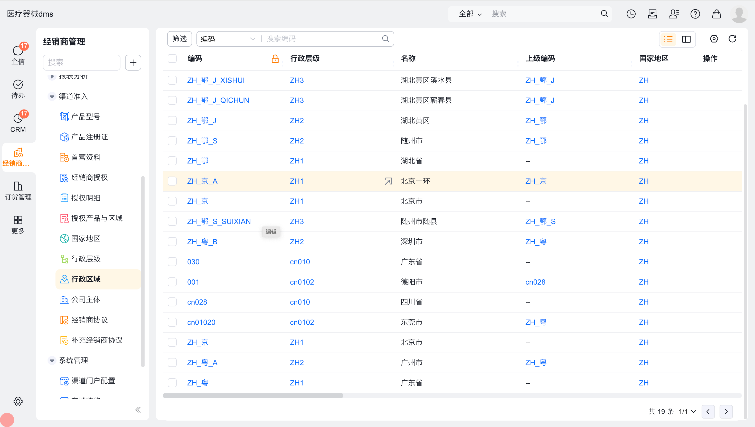 行政区域列表