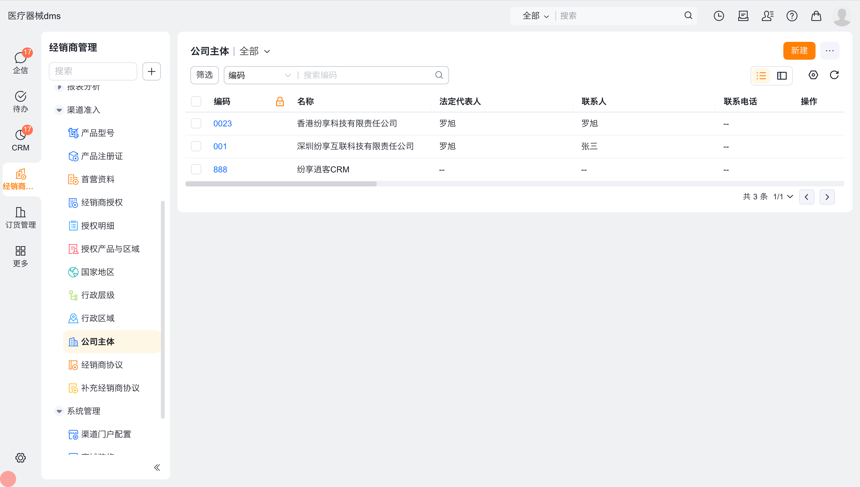 公司主体列表