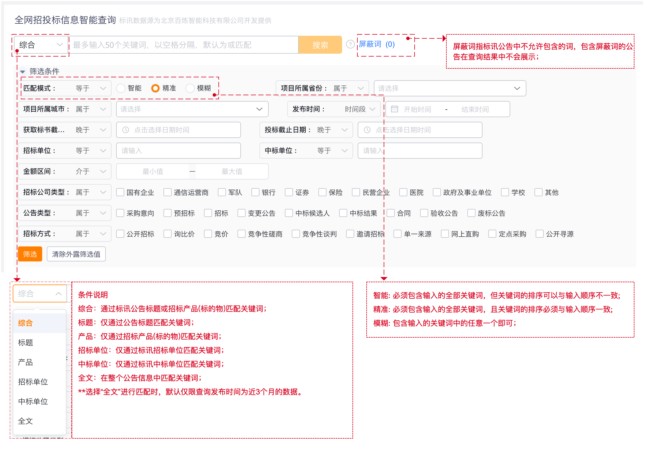 筛选条件说明