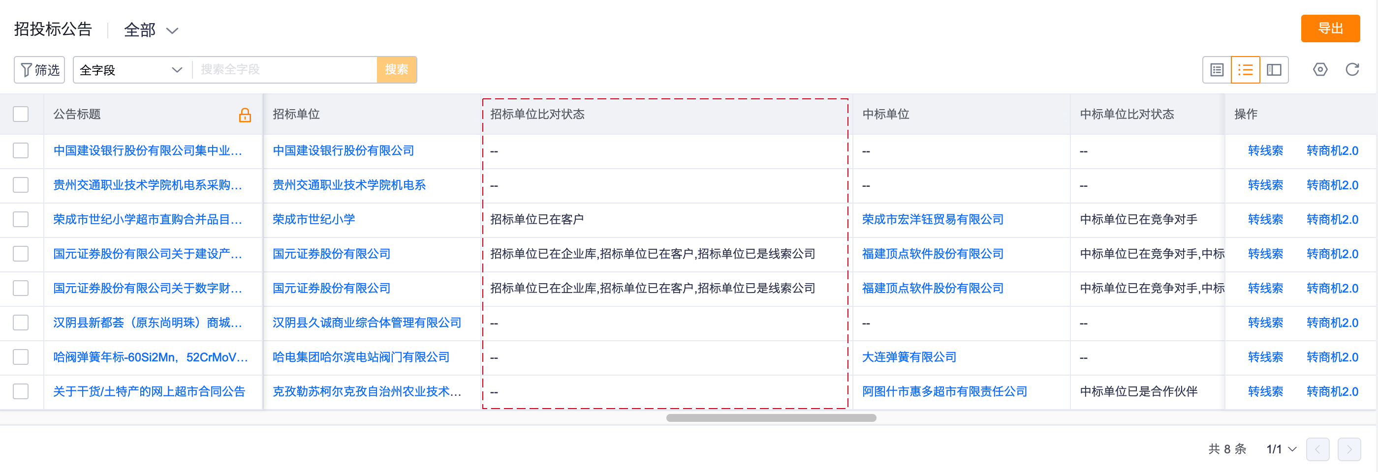招标单位比对结果