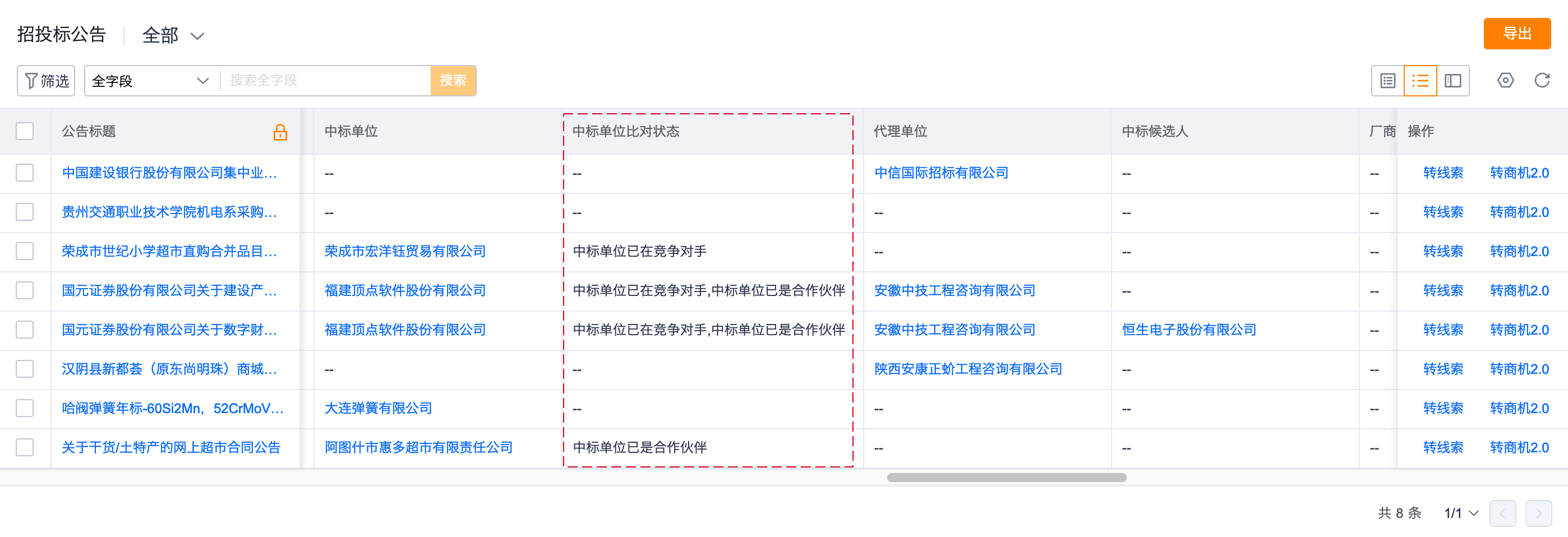 中标单位比对结果