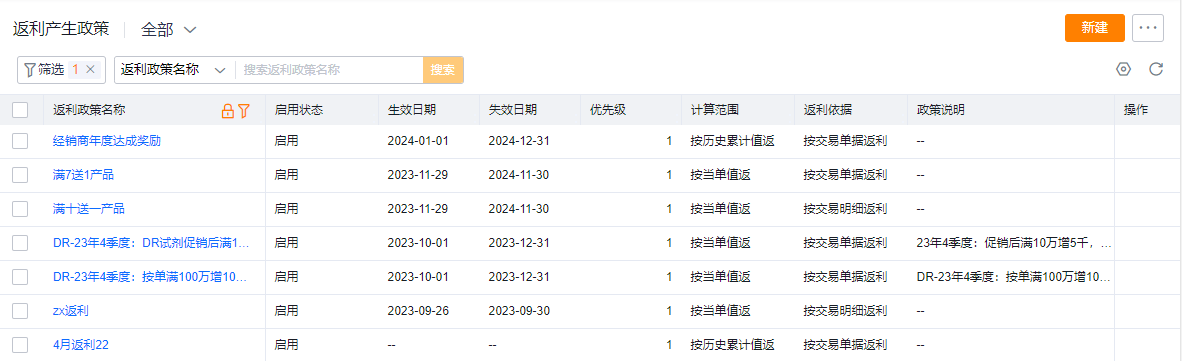 返利产生政策基本信息