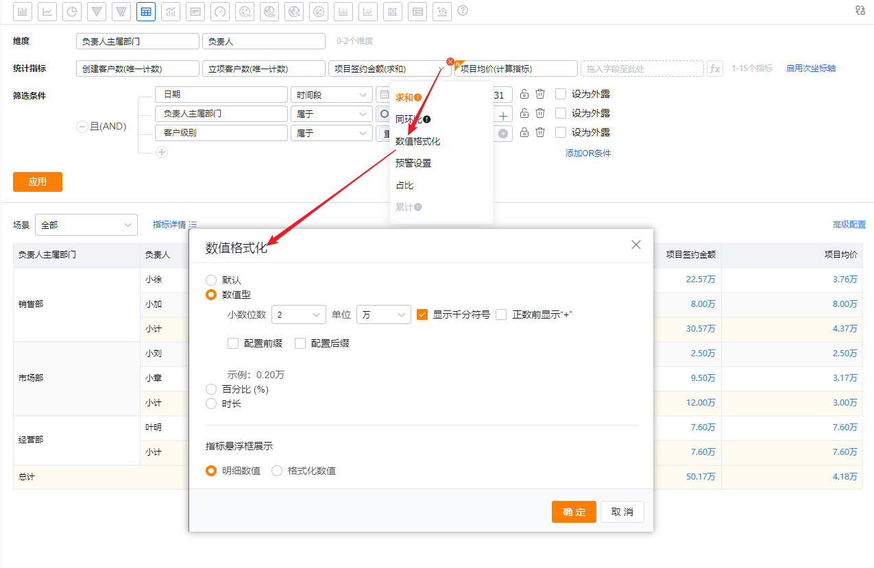 数值格式化界面示意