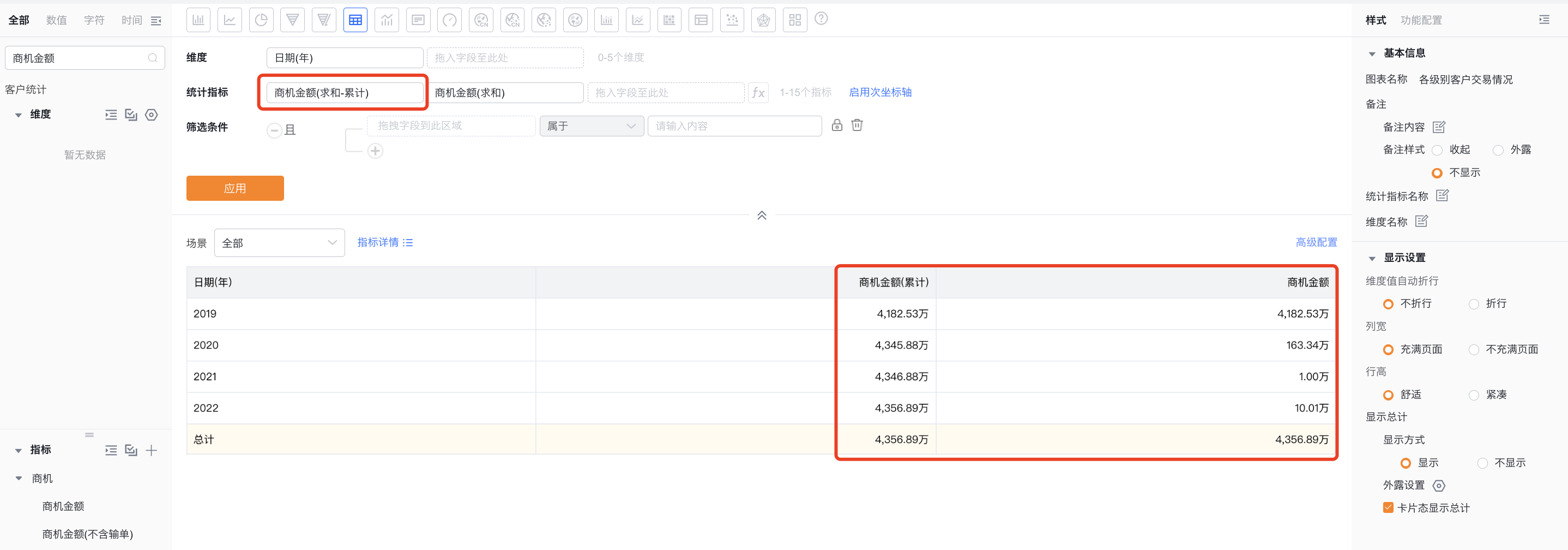 指标累计界面示意
