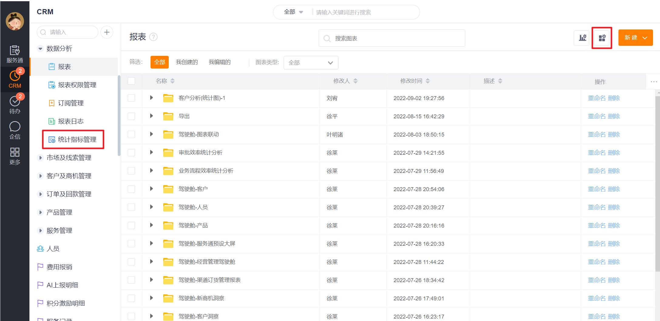 统计指标管理页面界面示意