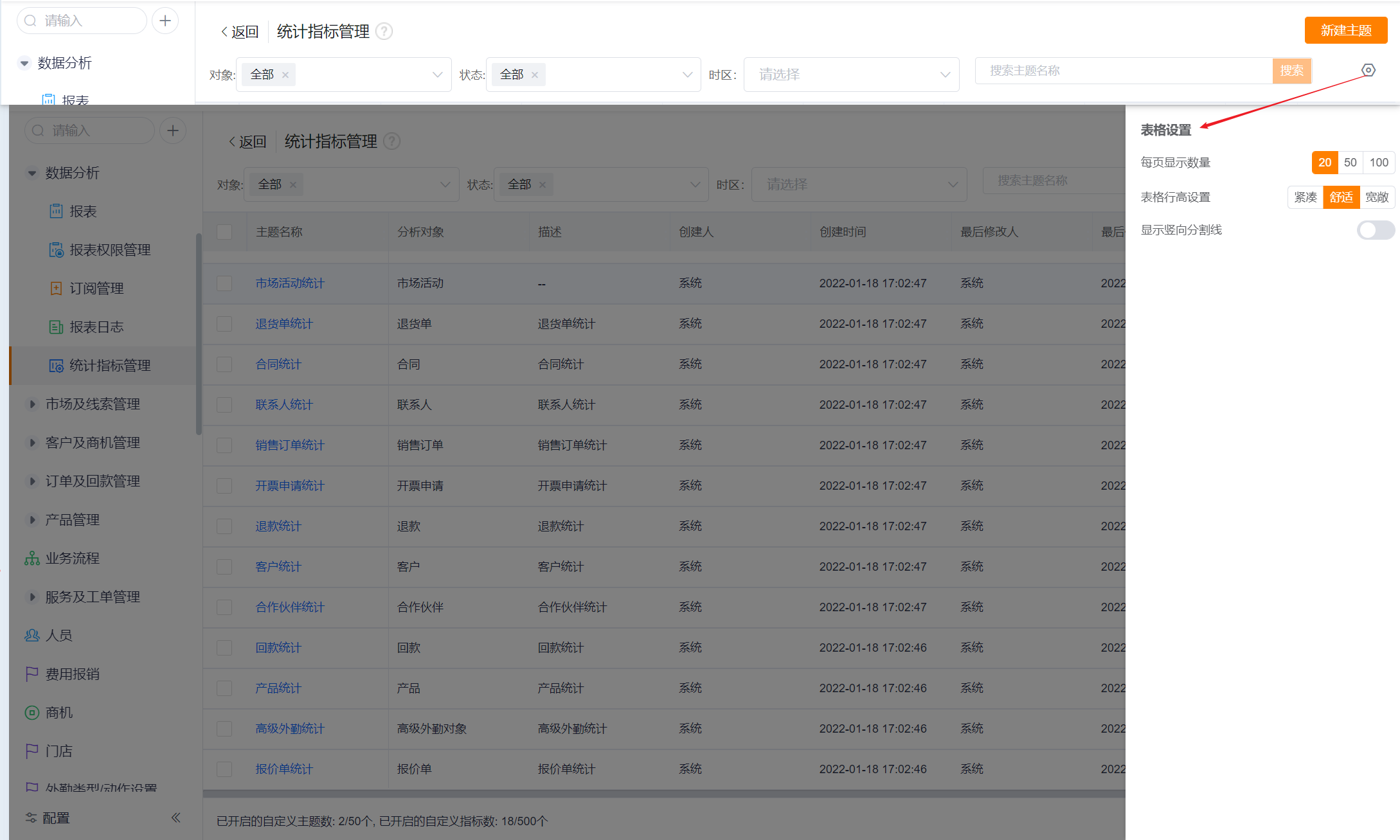 主题列表页其他操作界面示意