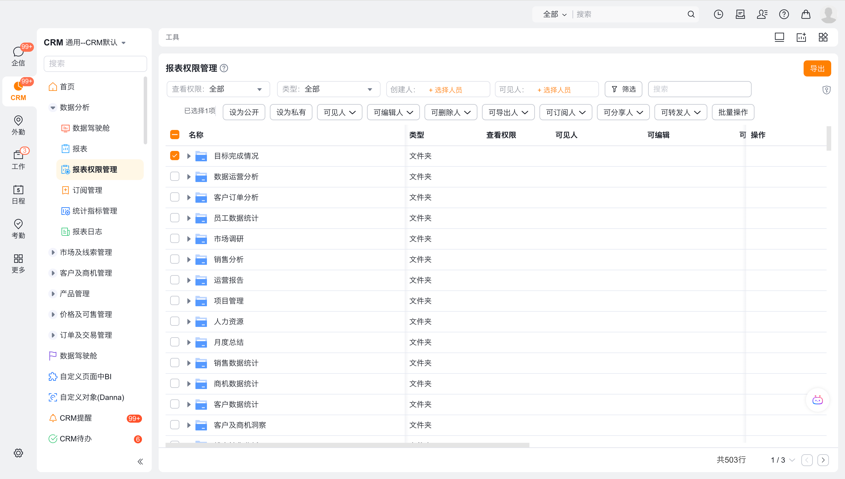 报表权限管理界面示意