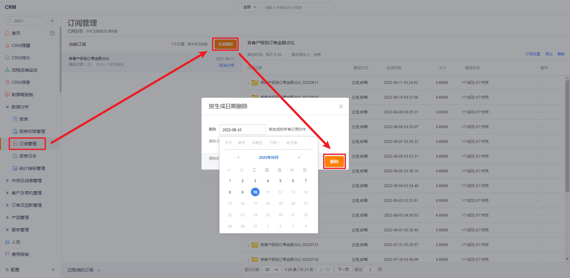 订阅管理界面示意