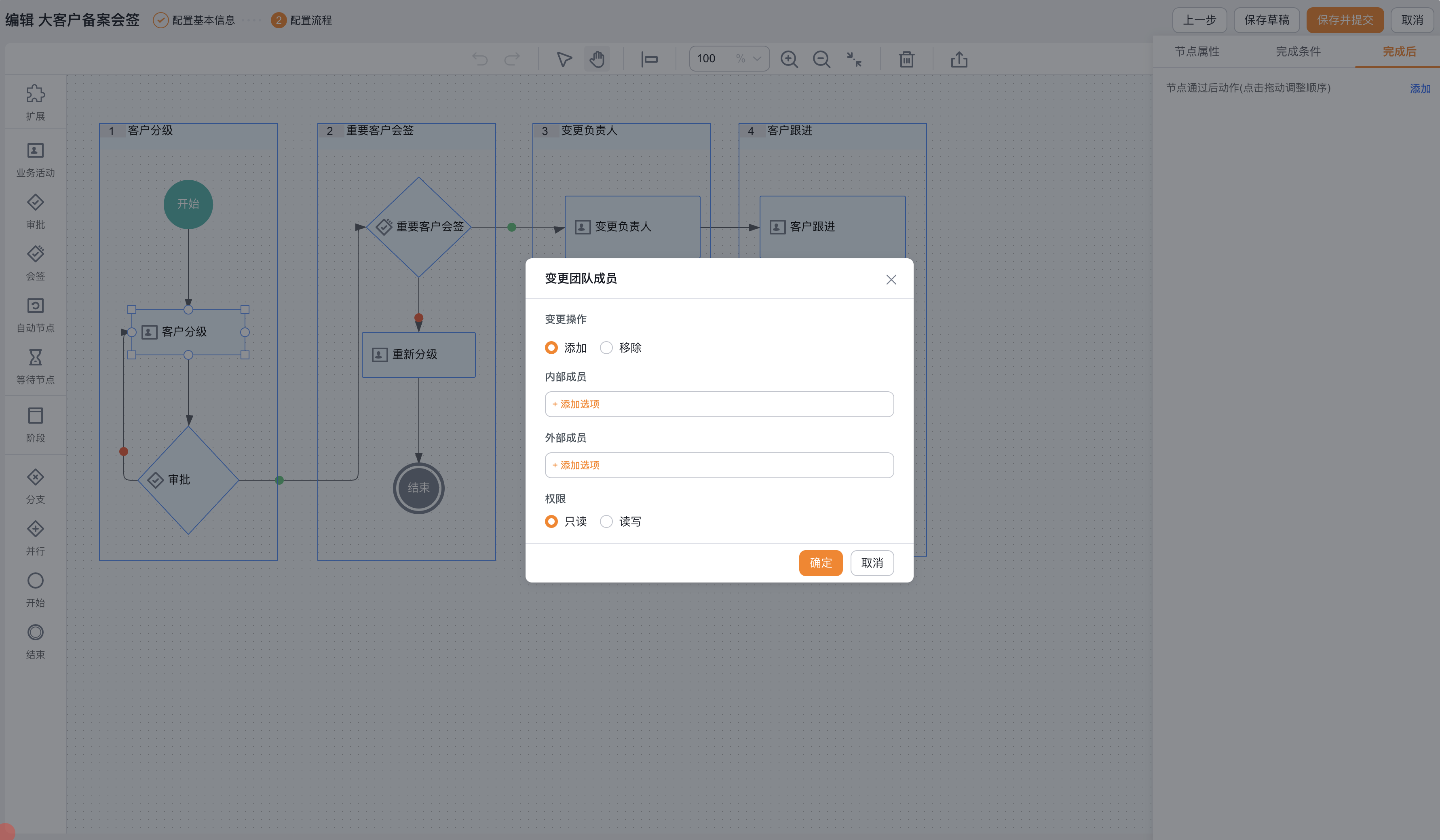 业务流程变更团队成员后动作