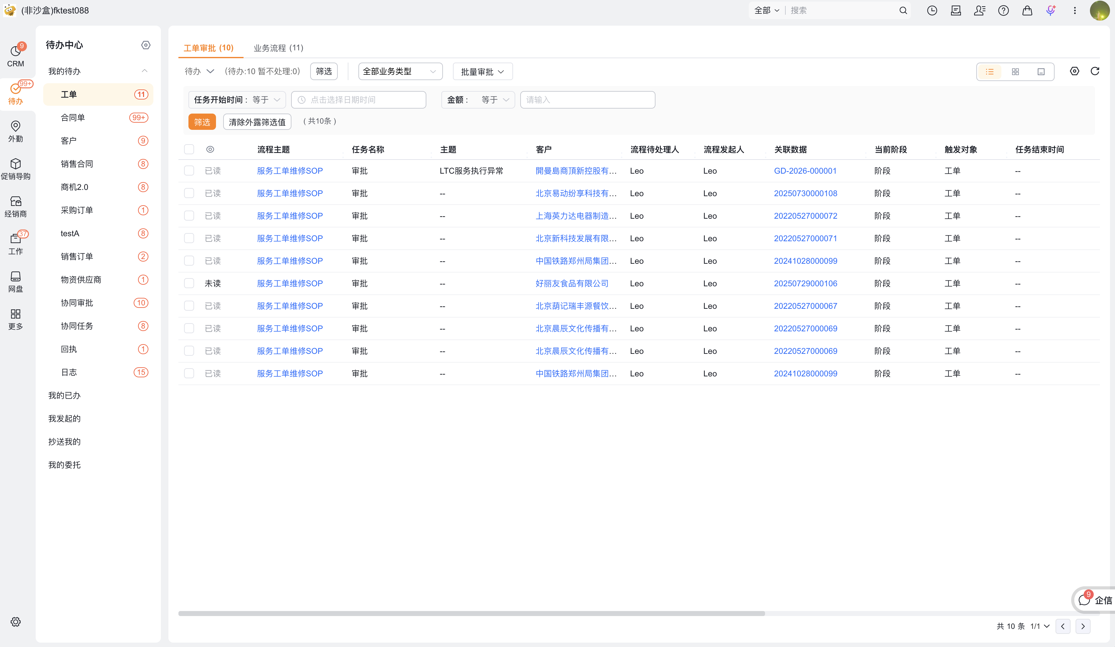 业务流程待办列表