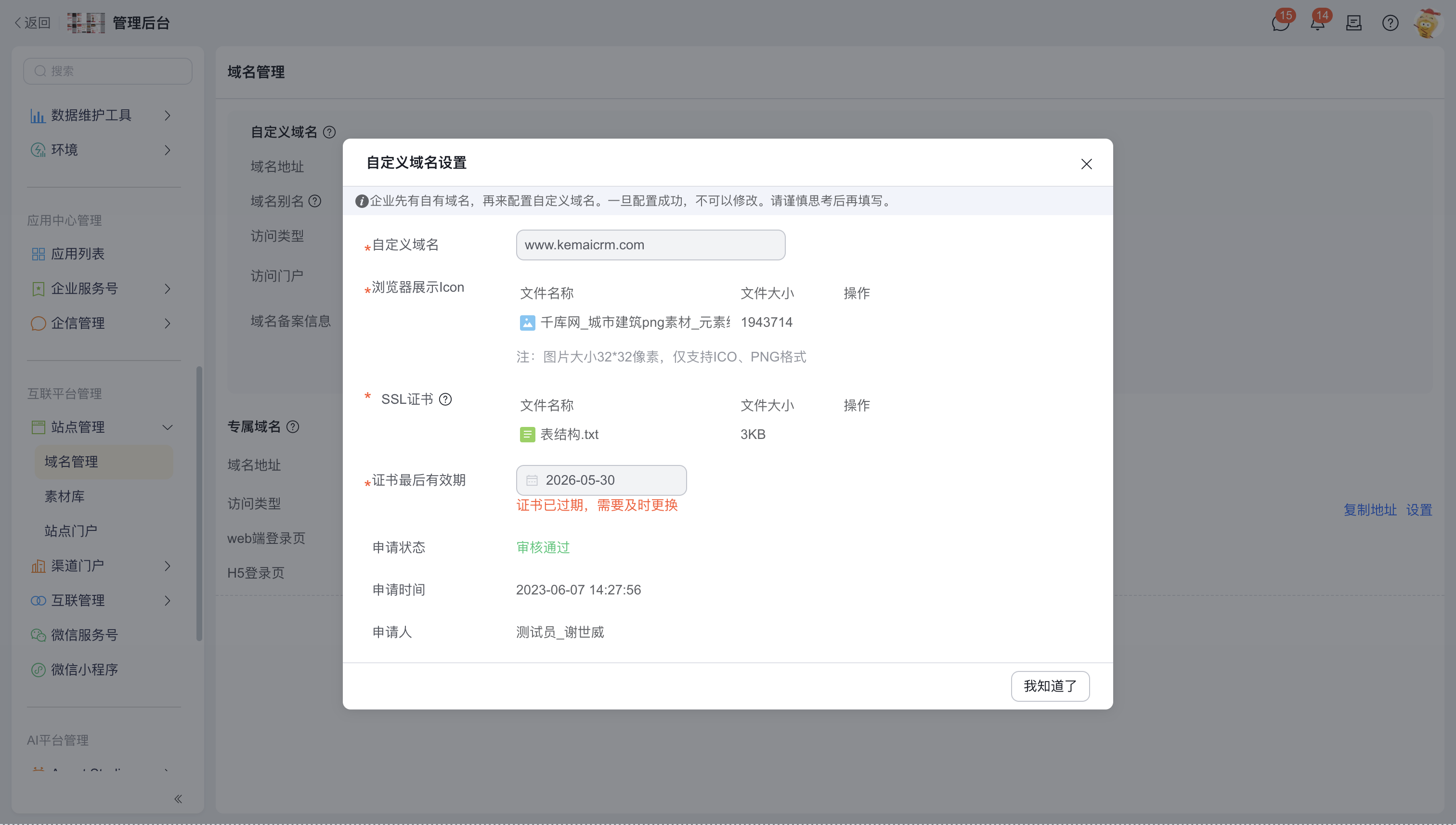 自定义域名的 SSL 证书、图标与有效期配置