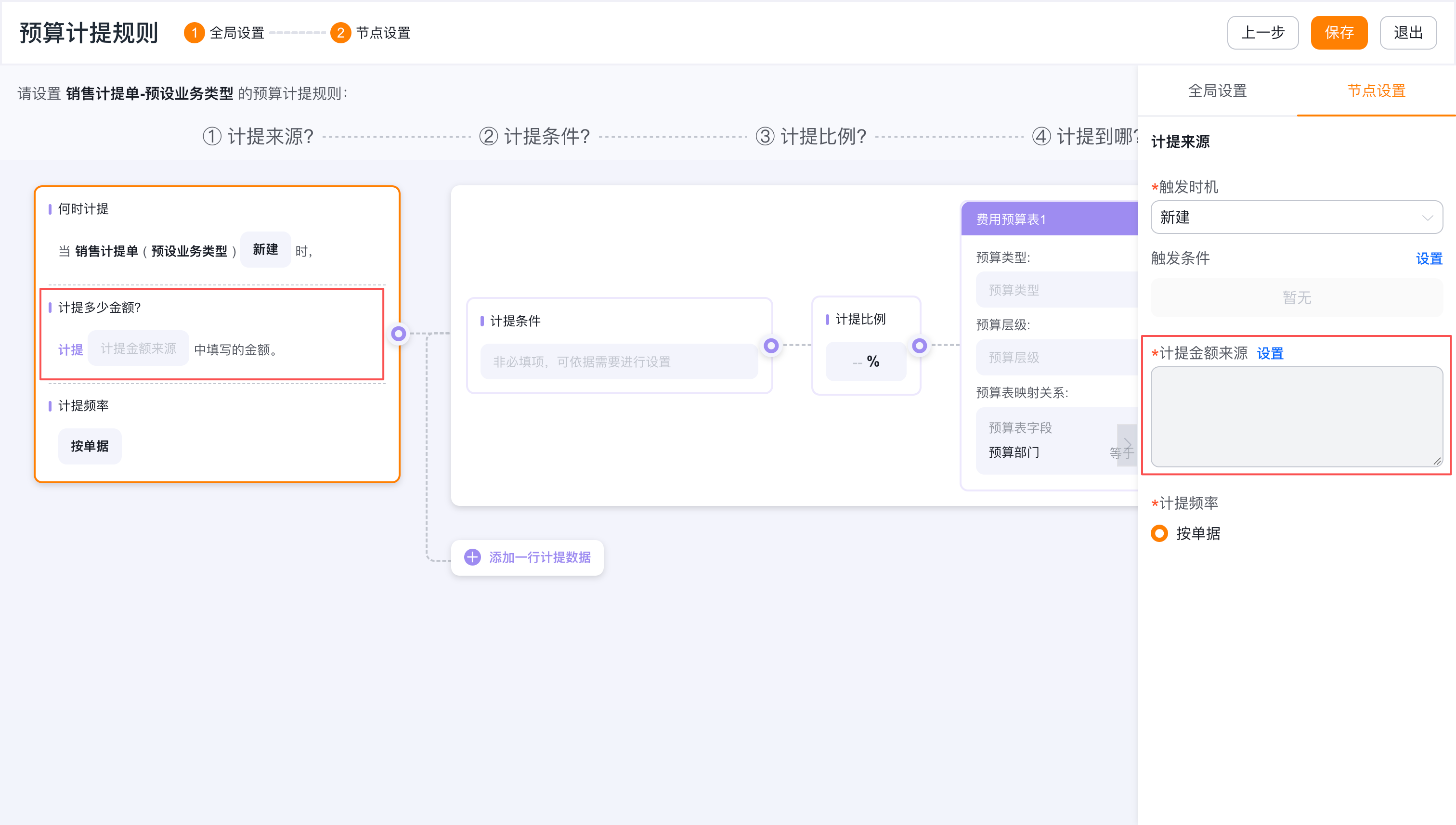预算计提规则配置项