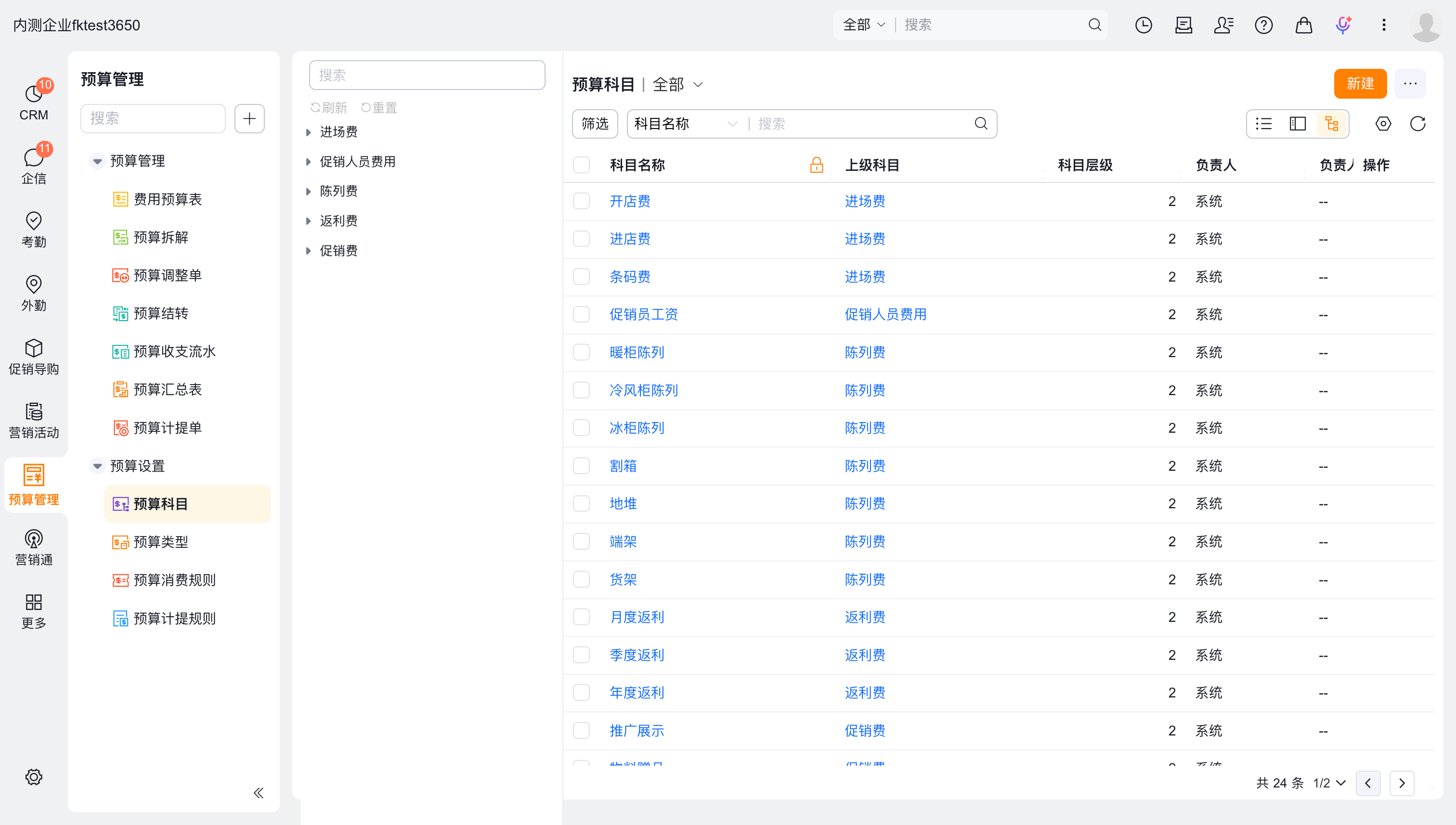 预算科目列表