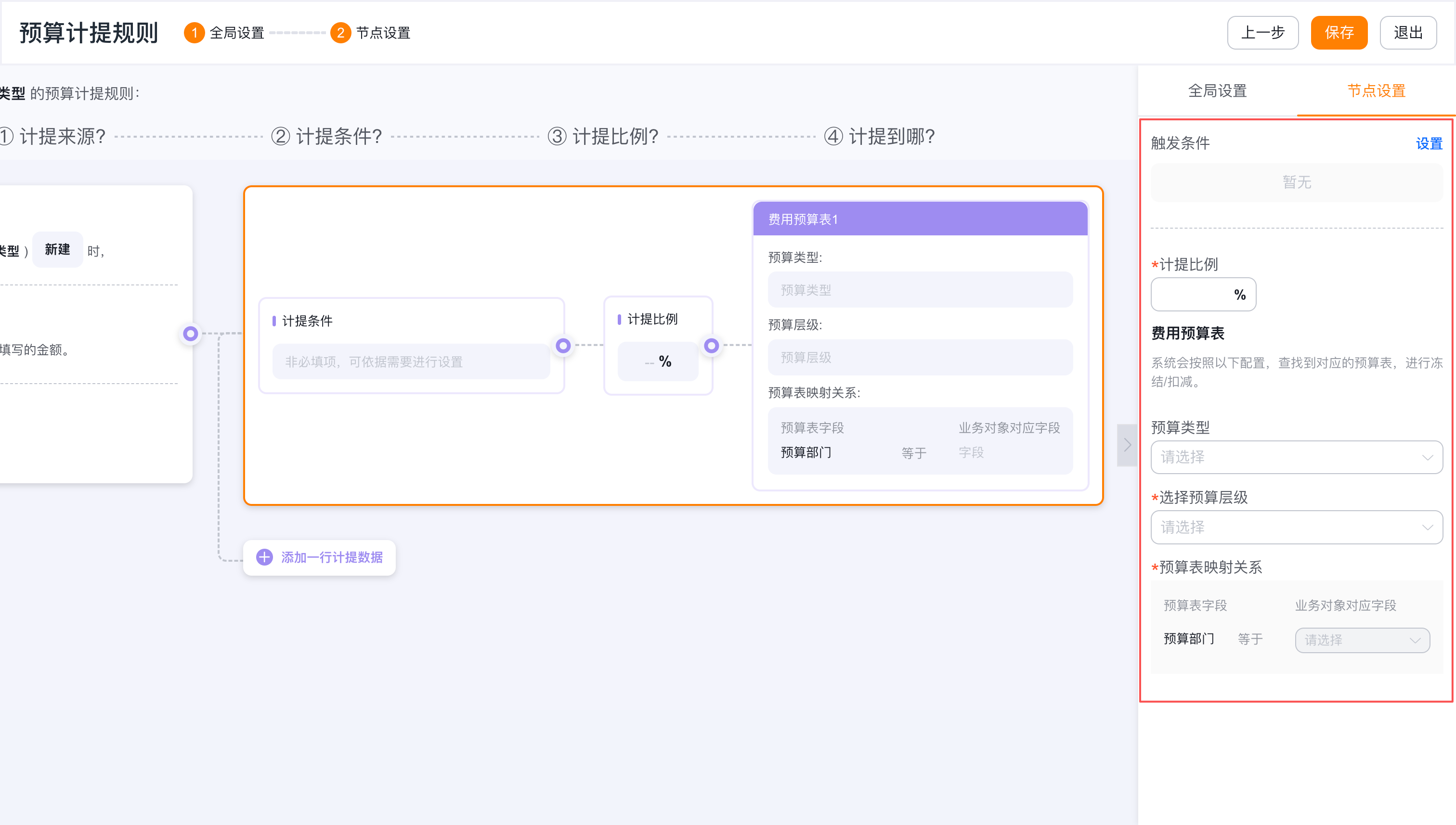 预算计提规则配置项