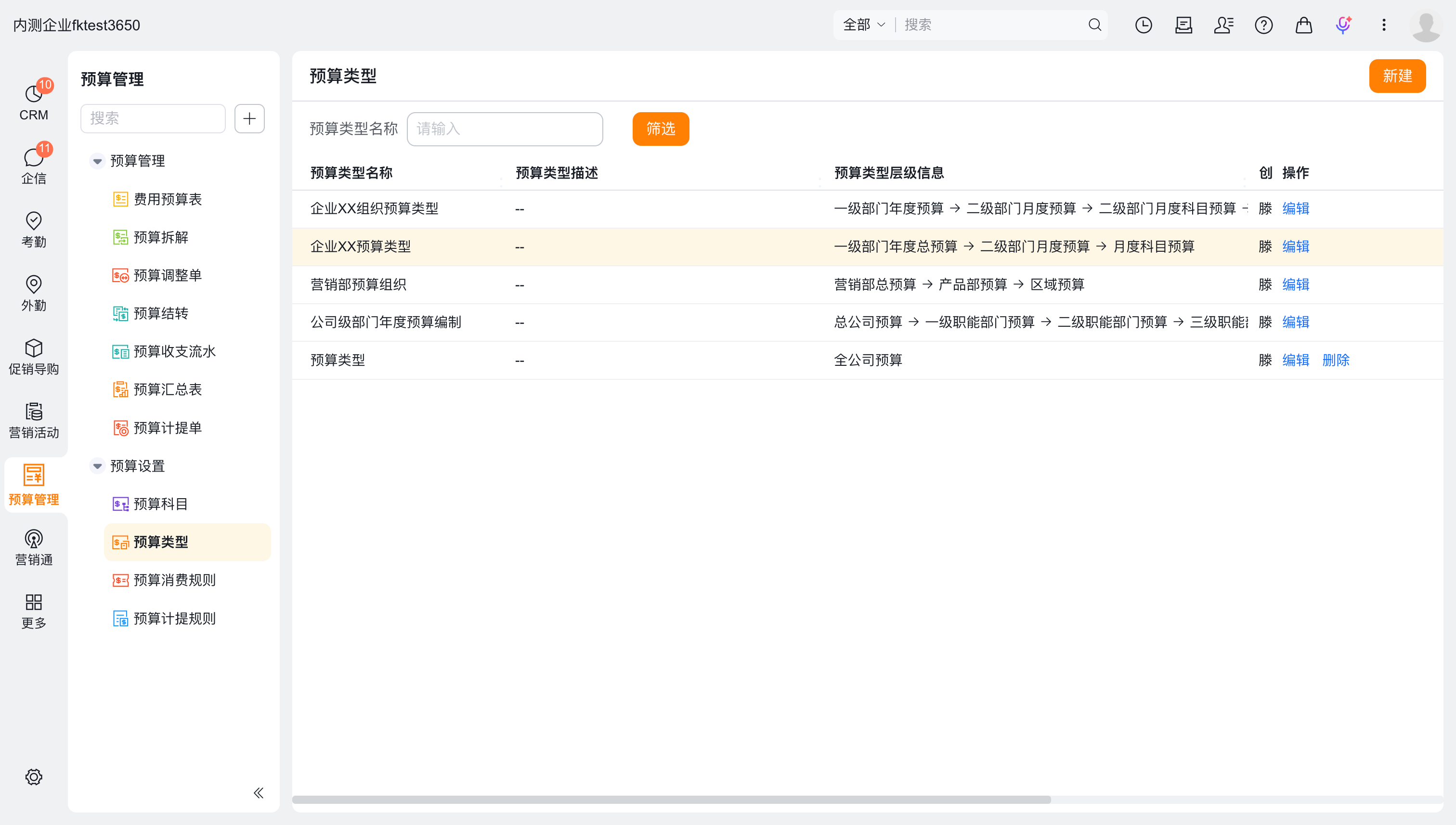 预算类型列表